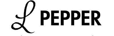 A black and white image of the word pepper.